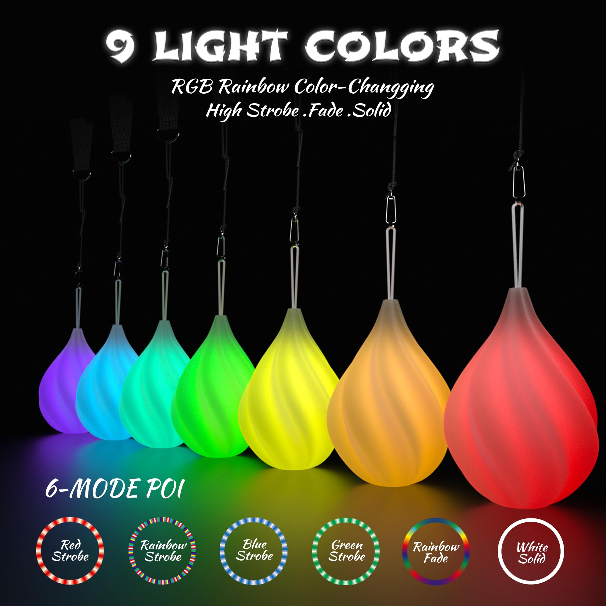 LED Poi Balls Set for Children and Adults - Luminous Premium Toy for Beginners & Professionals | LED Pois Kids Juggling | Juggli