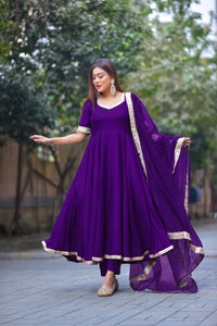 Gosriki Women'S Rayon Blend Anarkali Solid Kurta With Pant & Dupatta (Shyam Begani-Vks01-Gs_S_Begani_Small),Begani,,B0DD779H2R