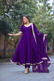Gosriki Women'S Rayon Blend Anarkali Solid Kurta With Pant & Dupatta (Shyam Begani-Vks01-Gs_S_Begani_Small),Begani,,B0DD779H2R