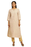 W for Woman Women's Cotton Geometric Regular Kurta (23AUSTW10700-312242_Cream