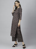 Anni Designer Women'S Cotton Blend Straight Printed Kurta With Palazzo & Dupatta (Anky Brown_L_Brown_Large),Brown,L,Cotton Blend,Straight,Dupatta, Palazzo