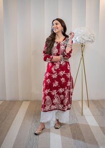 Gosriki Women'S Rayon Blend Chikankari Embroidered Straight Kurta (Sceros Pink-Nw-Gs_L_Pink_Large),Pink,,B0D4ZGRQ8R