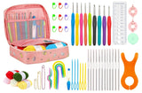 Pazimiik Knitting Crochet Yarn Kit Complete Set Needles Hooks Stitch Markers Gauge Colorful Pink Storage Case Diy Hobby Craft To