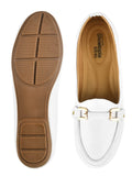 Shoetopia Golden Metal Buckle Detailed White Loafers For Women & Girls-Eu37,White,4,B0BVMGWWMS