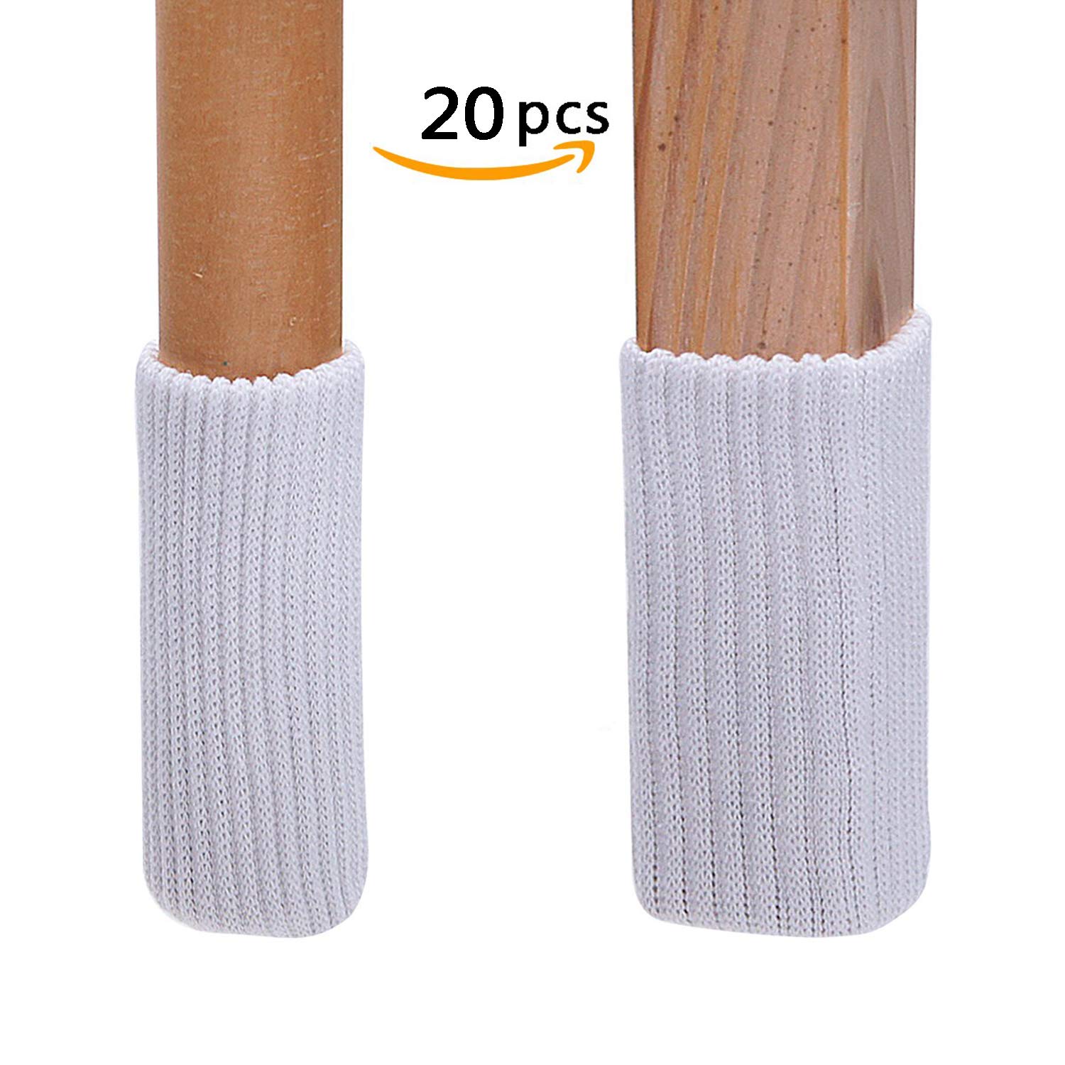 TEKEFT 20PCS Chair Leg Socks, Furniture Leg Feet Wood Floor Protectors Set, Cross Knitted (White)