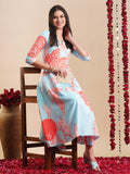Anni Designer Women'S Rayon Blend Anarkali Printed Kurta With Pant (Santra Orange-Vks05_L_Orange_Large),Orange,L,,,