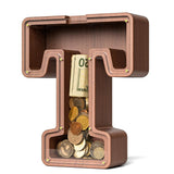 Summidate Wooden Letter Piggy Bank, Extra Thick Large Capacity Piggy Bank for Kids Boys Girls Toddler, Alphabet T Money Bank| Co