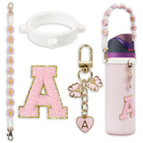 Cute Letter Charm Set with Secure Handle Strap, Silicone Ring, Monogram Sticker and Personalized Decoration for Owala Compatible
