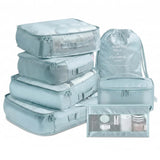 Heytohey Packing Cubes Set Of 7, Light Blue, Travel Luggage Organiser With Toiletry Bag, Drawstring Pouch, And Clear Cosmetic Ca