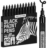 ARTISTRO 12 Black Paint Pens for Glass Marking, Rock Painting, Ceramic, Wood, Fabric, Scrapbooking, DIY Craft Making, Coloring -