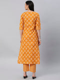Anni Designer Women'S Cotton Blend Straight Printed Kurta With Pant (Kidaya Yellow-Nw5_L_Yellow_Large),Yellow,L,Cotton Blend,Regular,Pants