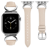 Minyee Leather Bands Compatible with Apple Watch Band 42/44/45/46/49mm Women, Slim Thin Dressy Strap with C-Shape Metal Buckle f