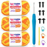 3 Pack Rainbow Beginner Crochet Yarn for Crocheting and Knitting Multicolor Cotton Crochet Yarn for Beginners(Yellow Variegated)