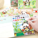 HELIMIX Watercolor Painting Book Set for Kids DIY Graffiti Coloring NoteBook with Watercolor 12 Colours Solid with Brush Craft