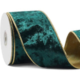 Green Wired Velvet Ribbon, Dark Green Christmas Ribbon Wired, 2.5 inch10 Yards Vintage Wide Green and Gold Ribbons for Chris