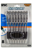 Clip Click Retractable Ball Point Pens, 1.0 mm Black Ink, Set of 8