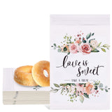 Whaline 150Pcs Wedding Favors Candy Buffet Bags Self-Adhesive Love Is Sweet Wedding Treat Bags Pink Floral Pattern Cookie Snack 