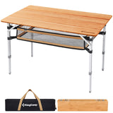 KingCamp Adjustable Height Folding Table, 4-Fold Bamboo Camping Outdoor Portable RV Camp Table with Carry Bag & Storage for Outd