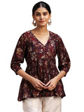 Libas Women'S Silk Blend Printed A-Line Kurti (29114Or_Burgundy