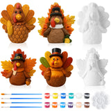 Watersay 6 Pack Thanksgiving Ceramic Turkey Shelf Sitters Paint Craft Kit Paint Your Own Turkey with 12 Paints 4 Brushes and 1 P