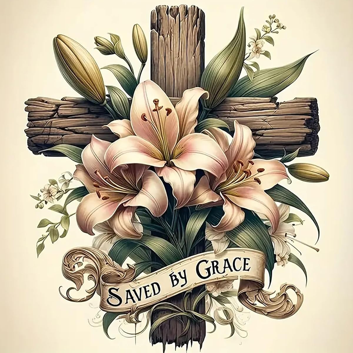 MBNTJHT Cross Paint by Numbers Kit for Adults,DIY Flowers and Cross Paint by Number Kits for Beginners,Unframed Digital Acrylic 