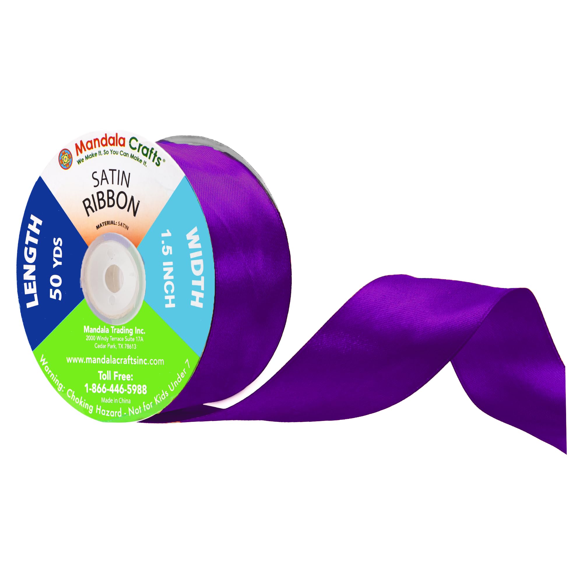 Mandala Crafts Purple Satin Ribbon for Crafts - 50 Yards 1.5 Inch Wide Fabric Ribbons for Gift Wrapping, Flower Bouquets, Hair B