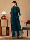 Gosriki Women'S Cotton Blend Straight Printed Kurta With Pant & Dupatta (Carla Blue-Nw-Gs_L_Blue_Large),Blue,,B0CTXHWVPP