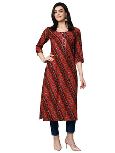 Gosriki Women'S Cotton Blend Straight Printed Kurta With Pant Set (Badiya Red-Nw-Gs_Xl_Red_X-Large),Red,,B0CJJVDQNB