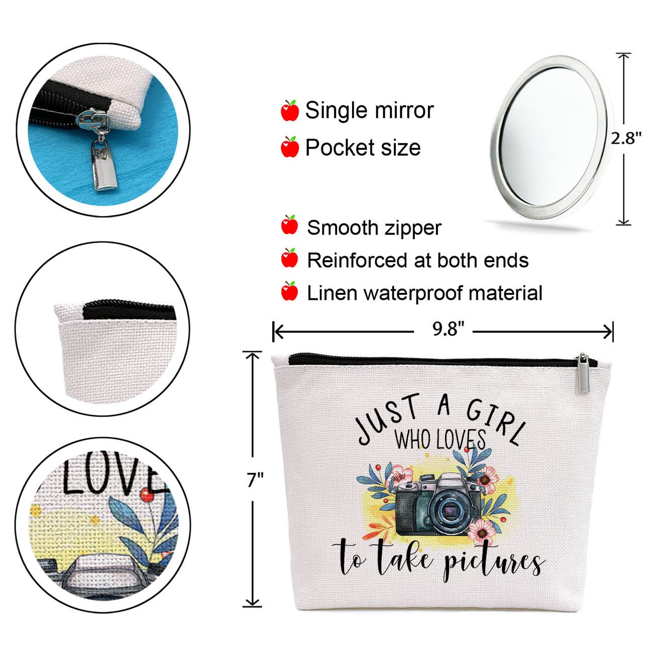 GevGuxLuo Photographers Gifts, Birthday Gift for Best Friend Sister, Photography Camera Accessories, Photo Lovers Makeup Bag Zip