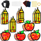 32 Sets Back to School Apple Pencil Suncatchers Craft Kit DIY Window Stained Glass Effect First Day of School Paper Craft Home C