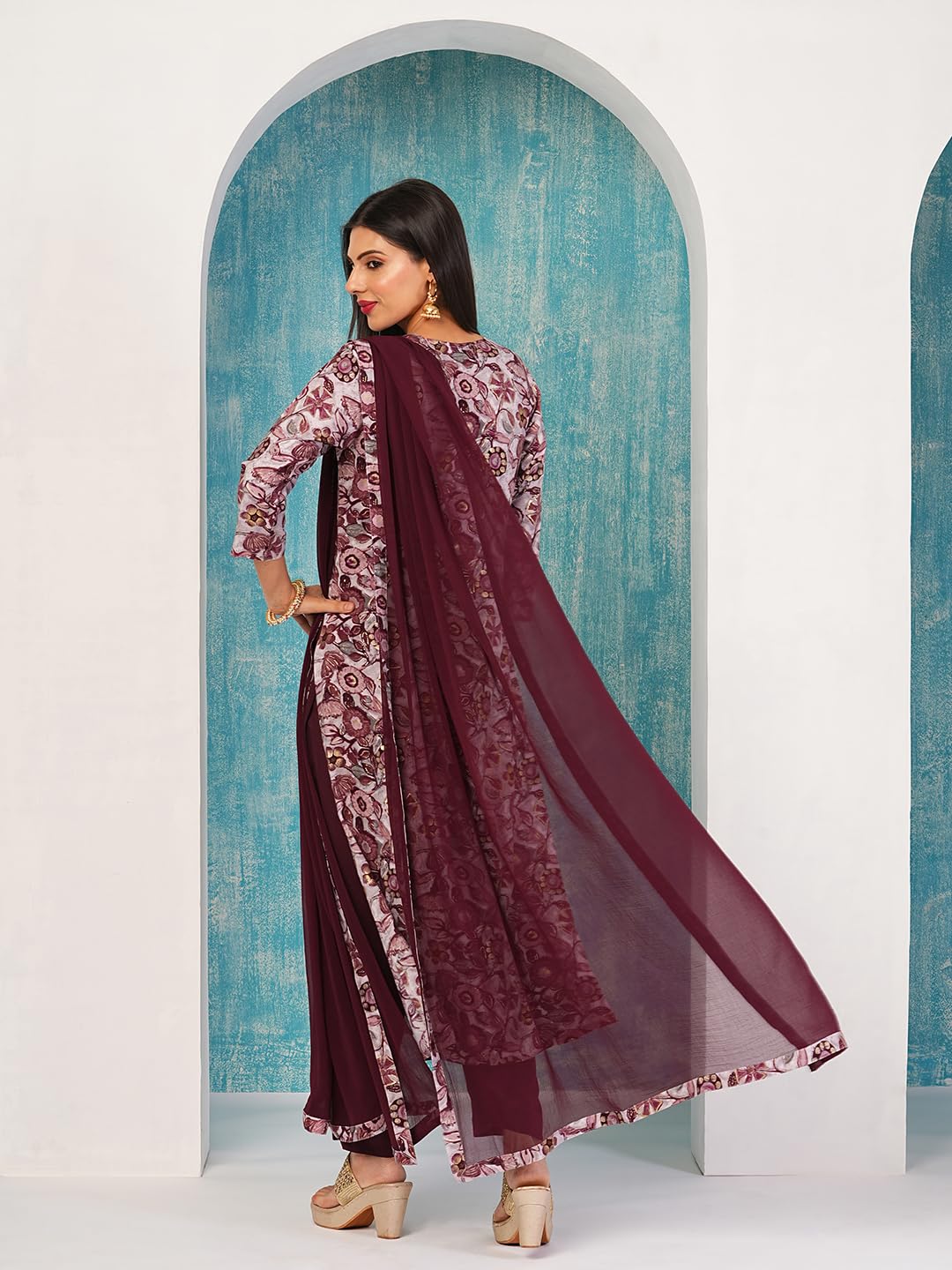 Gosriki Women'S Cotton Blend Straight Printed Kurta With Pant & Dupatta (Ramna Wine-Gs_Xxl_Wine_Xx-Large),Wine,2,B0D2ND9MZB