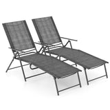 Tangkula Outdoor Lounge Chairs Set of 2, Patio Folding Chaise Recliner with 6-Level Backrest, Breathable Seat Fabric & Solid Met