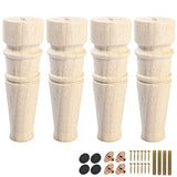 La Vane 5.5 inch / 13cm Wooden Furniture Legs, Set of 4 Solid Wood Carved Geometry Unfinished Replacement Bun Feet with Mounting