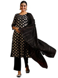 Libas Womens Printed Silk Blend Straight Kurta With Trousers And Dupatta
