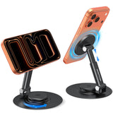 OMOTON 360 Rotating MS05 Magnetic Phone Stand for MagSafe, [Height Adjustable] Cell Phone Stand for Desk with Non-Slip Base, Off
