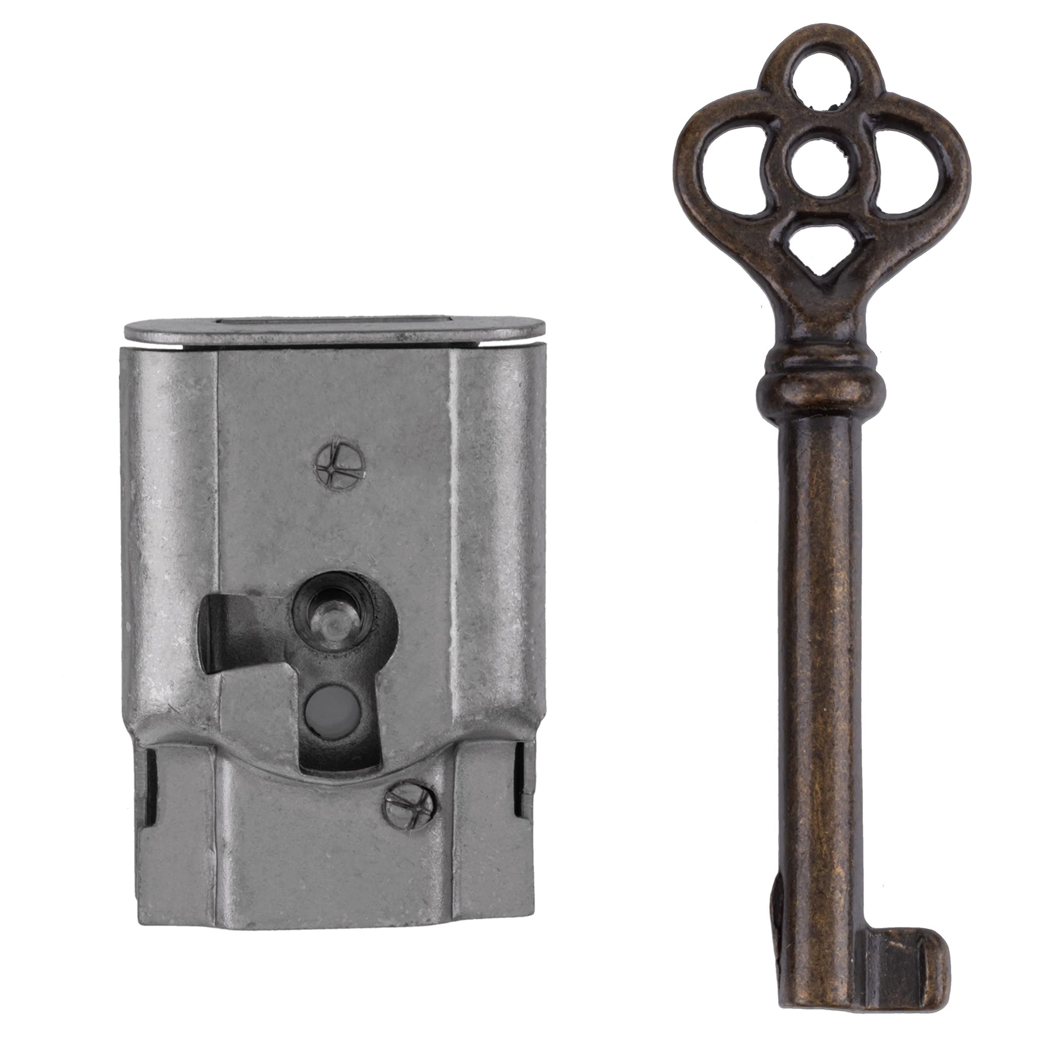 Full Mortise Cabinet Door Or Dresser Drawer Lock W/Skeleton Key - Antique Furniture Hardware | Ua-034-L