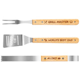 Haooryx Father Grilling Tool BBQ Accessories Set - 3PCS World's Best Dad Stainless Steel Grilling Tong for Men Outdoor Camping H