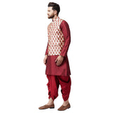 Sojanya (Since 1958 Mens Silk Blend Maroon Kurta Dhoti And Nehru Jacket Combo, Size: Xxl