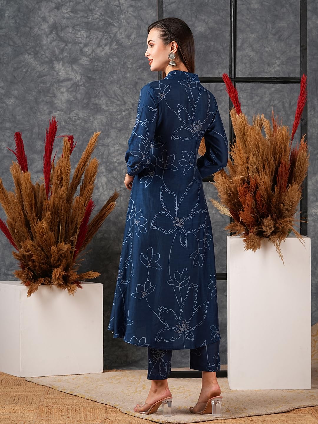 Gosriki Women'S Cotton Blend Anarkali Printed Kurta With Pant (Marup Blue-Nw-Gs_Xxl_Blue_Xx-Large),Blue,2,B0D579CK66