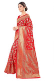 Pujia Mills Womens Kanjivaram Pure Banarasi Silk Saree Kanchipuram Saree (Red & Silver)