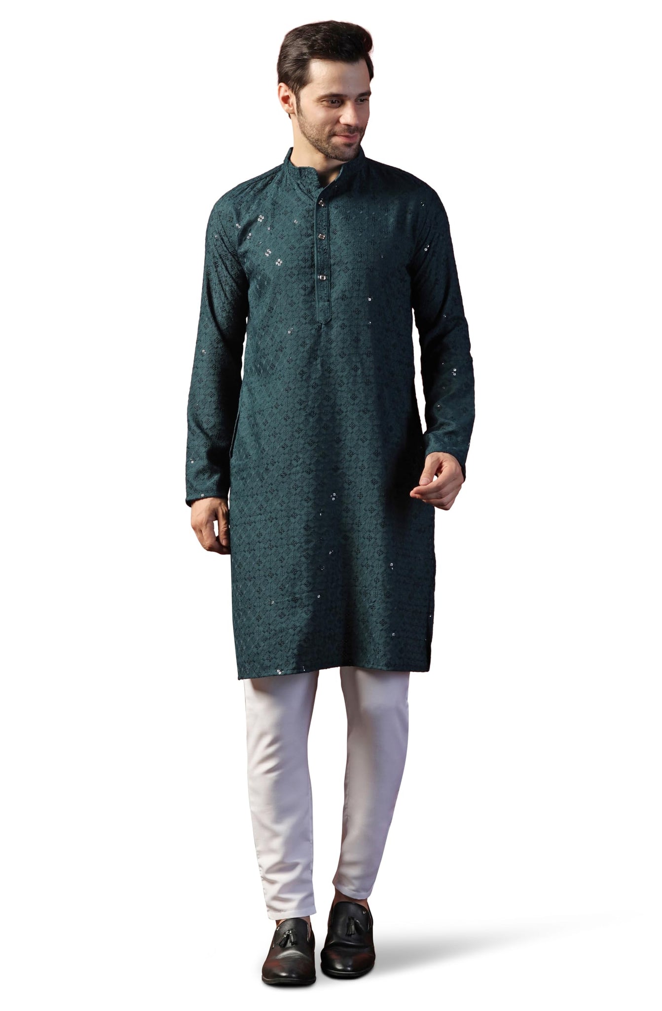 Toplot Kurta For Men || Men'S Ethnic Wear Sequin Embroidered Cotton Blend Kurta Set || Men'S Kurta (Men-Seq-Kurta-Set-5209-Rama-M),Rama,,B0DKF44SBW