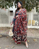 Gosriki Women'S Rayon Blend Printed Anarkali Kurta With Pant & Dupatta (Svr Red-Gs_L_Red_Large),Red,,B0DY838FDX