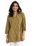 Libas Women'S Silk Blend Lehriya Printed Straight Kurti (29665_Olive_M)