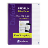 Oxford Loose Leaf Paper with Free Study App, 100 Sheets of College Ruled 8.5inch x 11inch, 3 Hole Punched Notebook Paper, Ultra Smooth