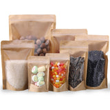HIBCIGA 50pcs Kraft Bags With Window Clear Fornt Pouches Resealable Stand Up Zip Lock Food Storage Bags Brown 6.2x8.6