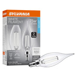 Sylvania B10 Clear LED White Filament Bulb, 6W, Dimmable, 650 LMS, Candelabra Base, 5000K, Daylight - 2 Pack (42259)