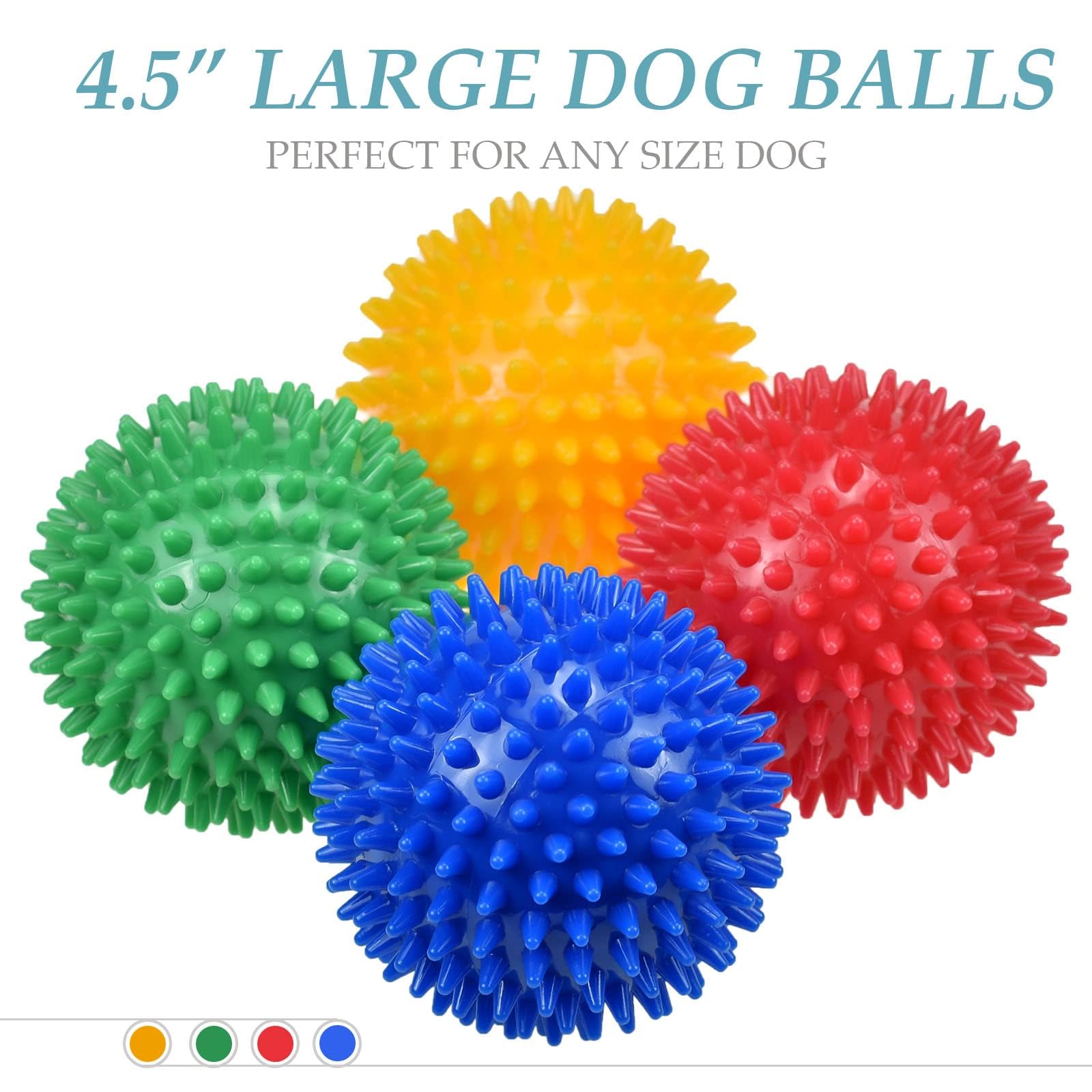 Ousiya 4.5 Squeaky Dog Balls for Aggressive Chewers - Heavy Duty Teething Toys for Large Medium Dogs - Durable Spikey Balls (4