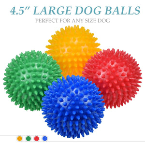 Ousiya 4.5 Squeaky Dog Balls for Aggressive Chewers - Heavy Duty Teething Toys for Large Medium Dogs - Durable Spikey Balls (4