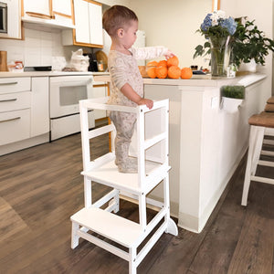 Toddler Kitchen Stool Helper, Kitchen Step Stool for Kids with Chalkboard Safety Rail for Toddlers 18 Months and Olde