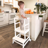 Toddler Kitchen Stool Helper, Kitchen Step Stool for Kids with Chalkboard Safety Rail for Toddlers 18 Months and Olde